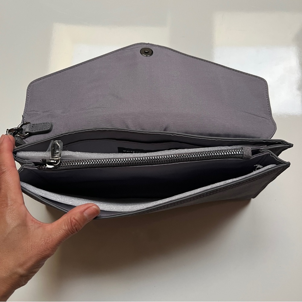 NWT White House Black Market Suede Envelope Clutch Wristlet Purse, Gray - Picture 4 of 7